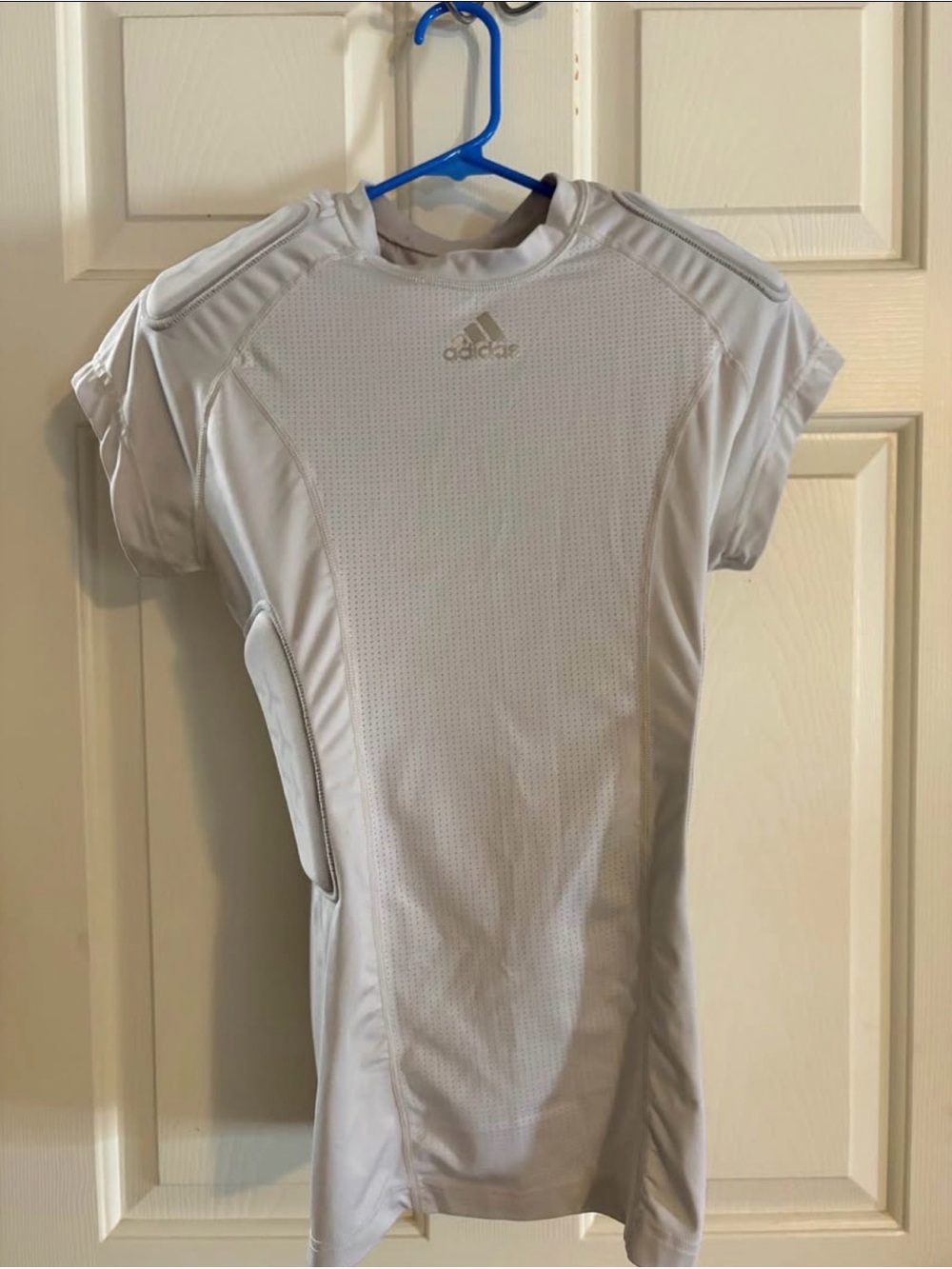 Adidas White Mesh Athletic Tee Football Padded Shirt with Subtle Logo
